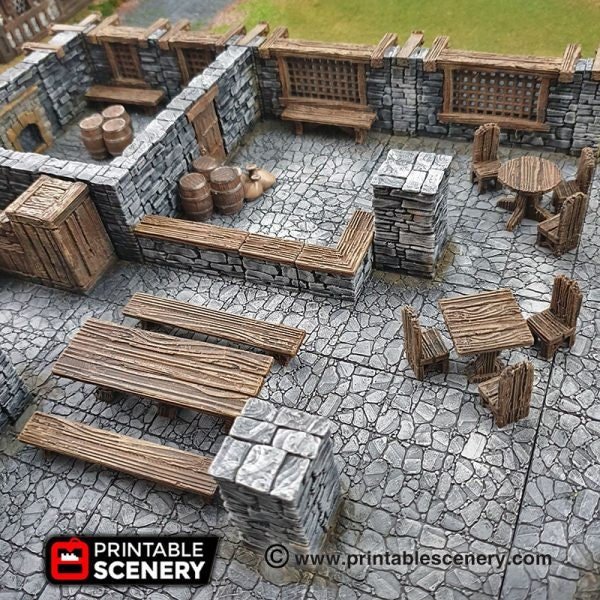 Miniature Simple Furniture 15mm 28mm 32mm for D&D Terrain, DnD Pathfinder Tavern Inn Tables Chairs and Beds