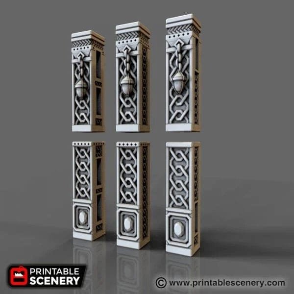 Dwarven Columns 28mm Sets of 4, Modular OpenLOCK Building Tiles, D&D DnD Pathfinder Terrain