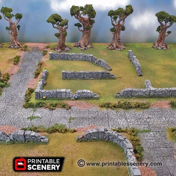 Miniature Stone Fences 15mm 20mm 28mm 32mm for D&D Terrain, Stone Wall Ruins for DnD Pathfinder, Wargame Skirmish Terrain, Modular OpenLOCK