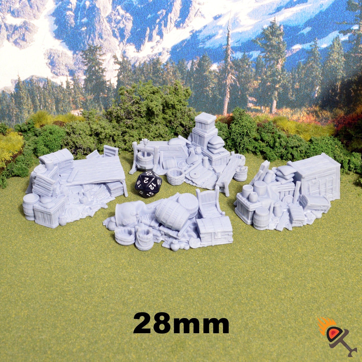 Miniature Barricades 15mm 28mm for D&D Terrain, DnD Pathfinder Wargame, Diorama, Hagglethorn Hollow, Hoard Piles