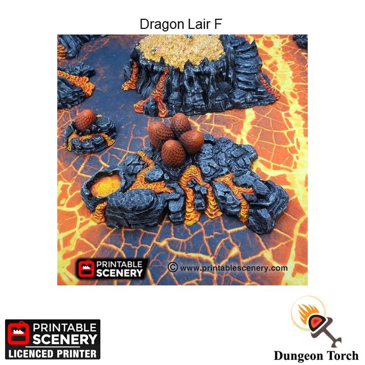 Dragon Lair 15mm 28mm for D&D Terrain, DnD Pathfinder Cavern Den, Gold Gems Lava Eggs