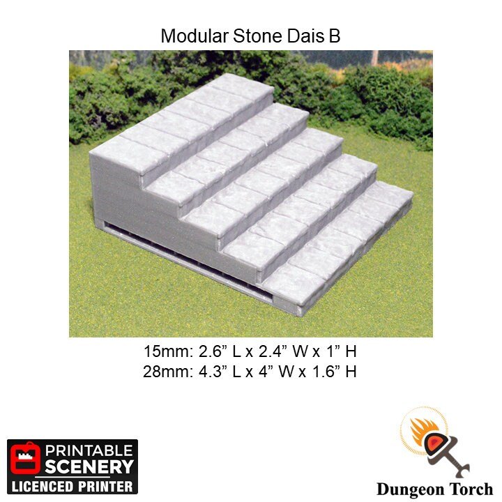 Modular Stone Dais 15mm 28mm for D&D Terrain, Modular OpenLOCK Building Tiles, DnD Pathfinder Medieval Stone Stairs and Platform