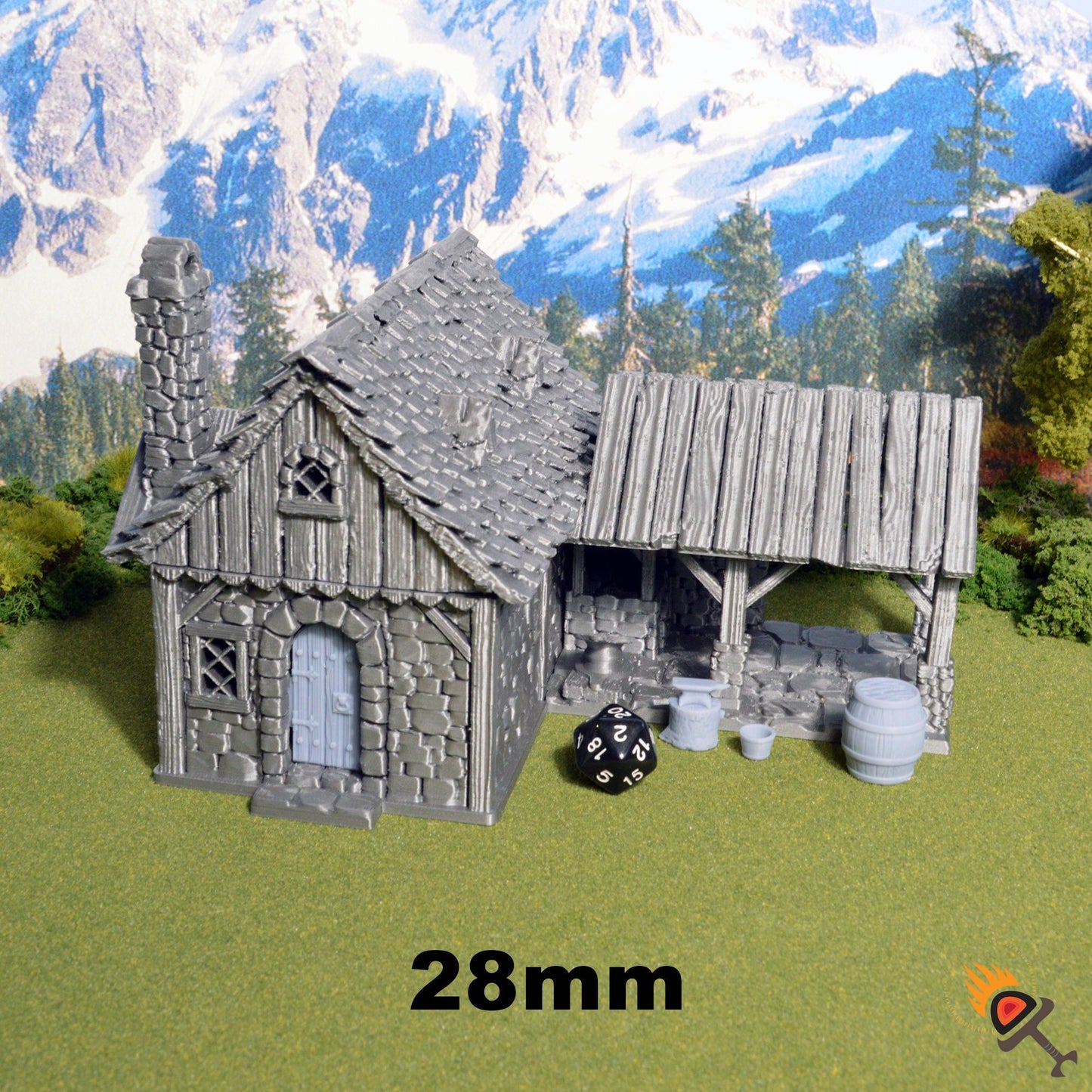 Blacksmith 28mm for D&D Terrain, DnD Pathfinder Diorama Village Workshop Anvil