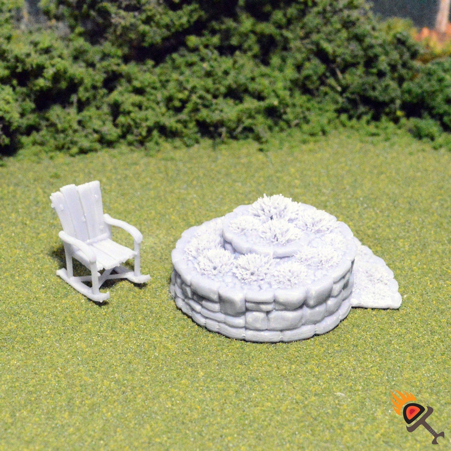 Miniature Spiral Stone Garden and Rocking Chair 15mm 28mm for D&D Terrain, DnD Pathfinder Fantasy Diorama, Fairy Garden