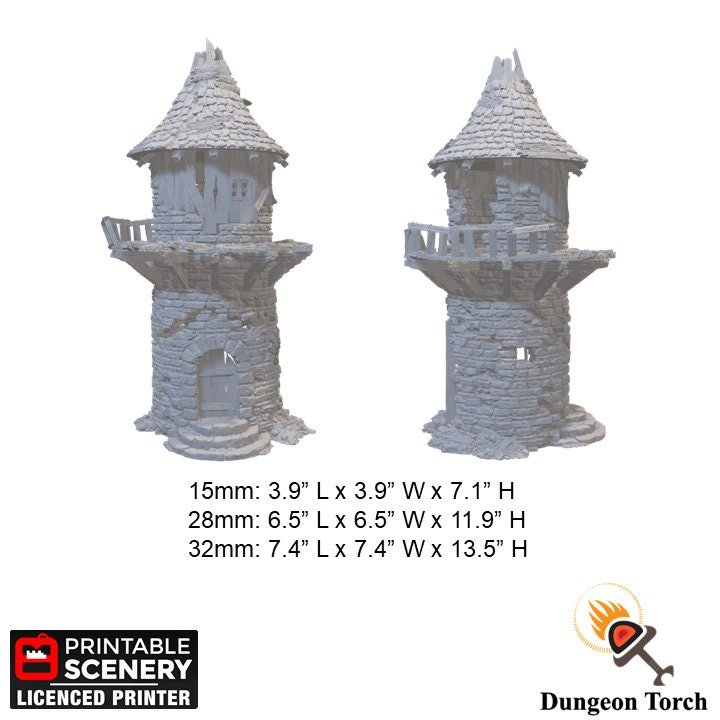 Hermit's Tower 15mm 28mm 32mm for D&D Terrain, DnD Pathfinder Ravenloft Shadowfell Ruins