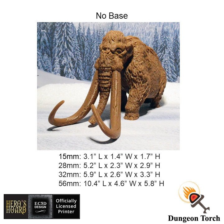 Miniature Wooly Mammoth 15mm 28mm 32mm 56mm for D&D Icewind Dale Terrain, DnD Pathfinder Arctic Frozen Snowy Icy Animal, Diorama Terrain