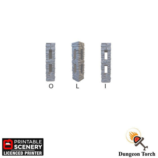 Schist Columns 28mm Sets of 4, Modular OpenLOCK Building Tiles, D&D Terrain, DnD Stone Wall Tiles