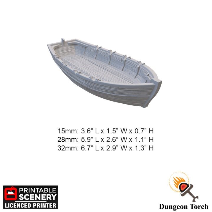 Miniature Row Boat 15mm 28mm 32mm for D&D Terrain, DnD Pathfinder Fantasy Pirate Dingy, Blood and Plunder