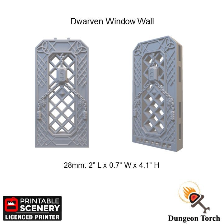 Dwarven Window Wall Tile 28mm, Modular OpenLOCK Building Tiles, D&D DnD Pathfinder Dungeon Terrain