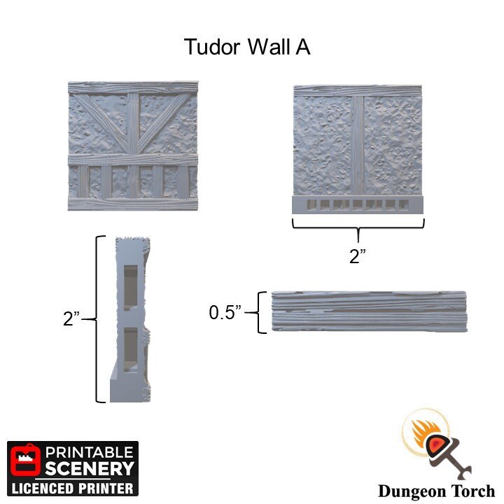 Tudor Wall Tiles 28mm for D&D Terrain, Modular OpenLOCK Building Tiles, DnD Medieval Village Terrain