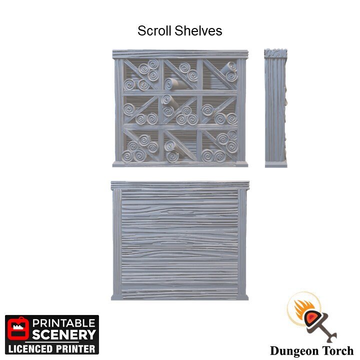 Miniature Bookcases and Shelves 15mm 28mm for D&D Terrain, Freestanding DnD Pathfinder Library Furniture, Medieval Study Scroll Cases