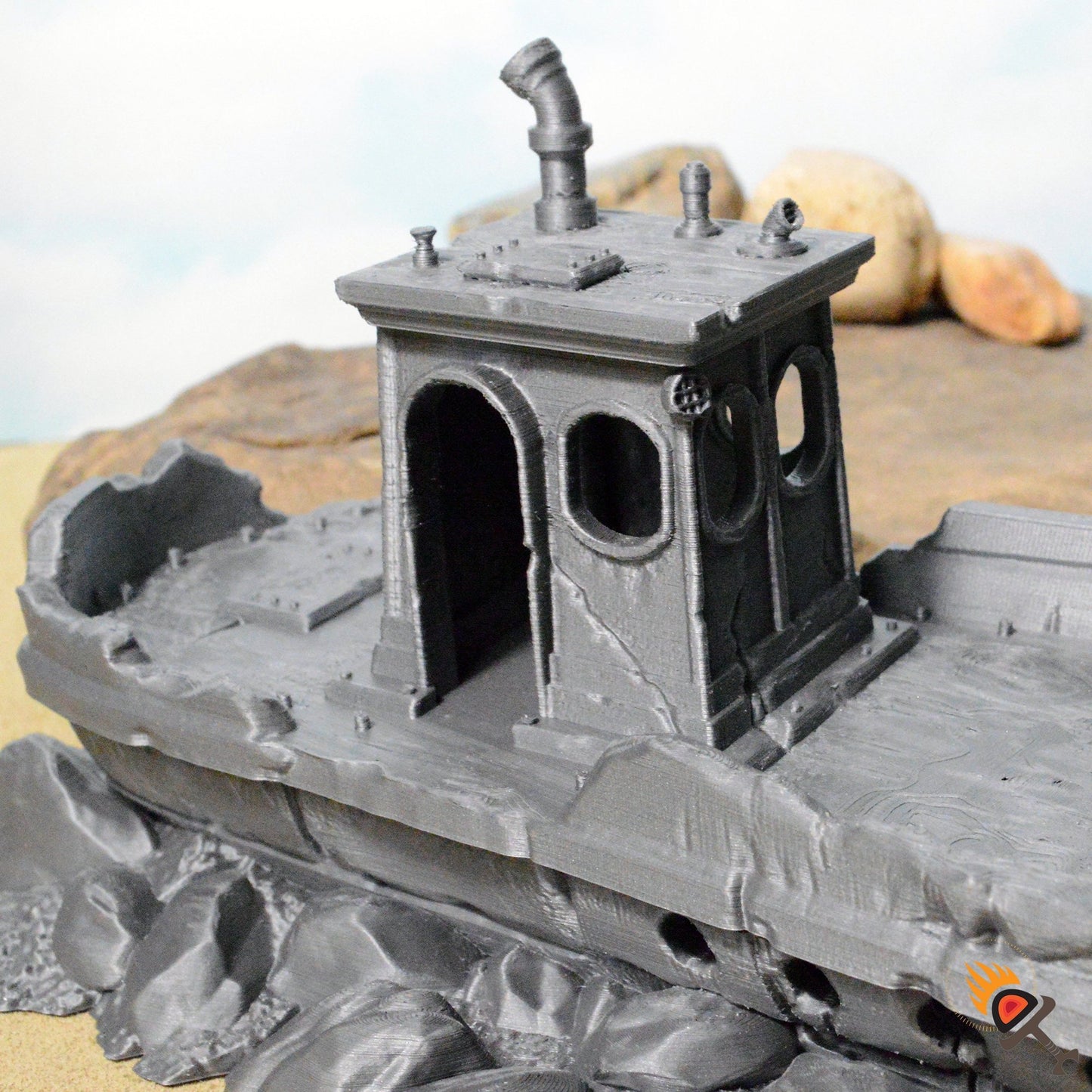Ruined Fishing Boat 15mm 20mm 28mm 32mm for Gaslands Terrain, Fallout Urban Post Apocalyptic Wrecked Ship, This is Not a Test