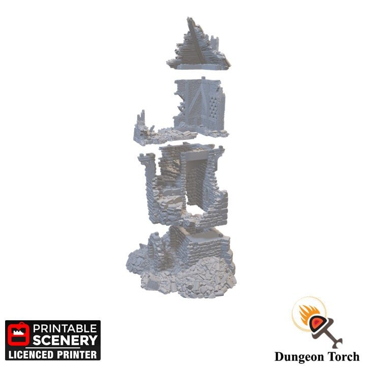 Ruined Watchtower 15mm 28mm for D&D Terrain, DnD Pathfinder Warhammer 40k Ruins