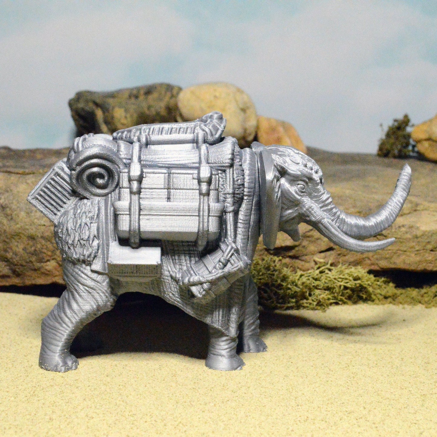 Miniature Pack Elephant 15mm 28mm 32mm for D&D Terrain, DnD Pathfinder Desert, Empire of Scorching Sands