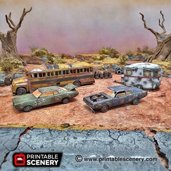 Miniature Wrecked Cars for Gaslands Terrain 15mm 20mm 28mm 32mm, Abandoned Junk Cars for Fallout Wasteland Urban Post-Apocalyptic Skirmish