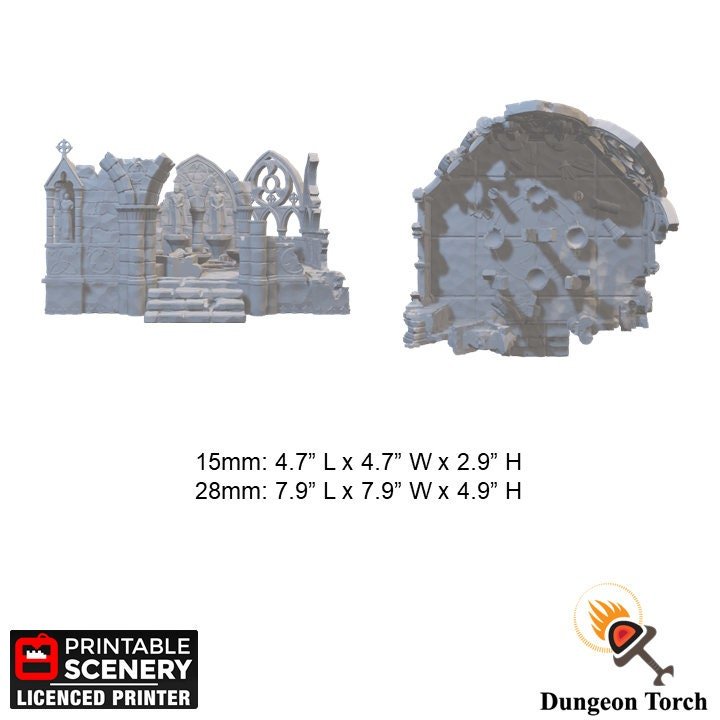Abbey Ruins 15mm 28mm for D&D Terrain, DnD Pathfinder Frostgrave Warhammer 40k, Ancient Cathedral Rubble