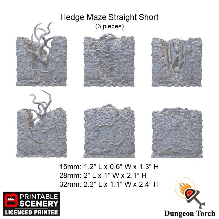 Hedge Maze 15mm 28mm 32mm for D&D Terrain, DnD Pathfinder Garden Labyrinth Walls
