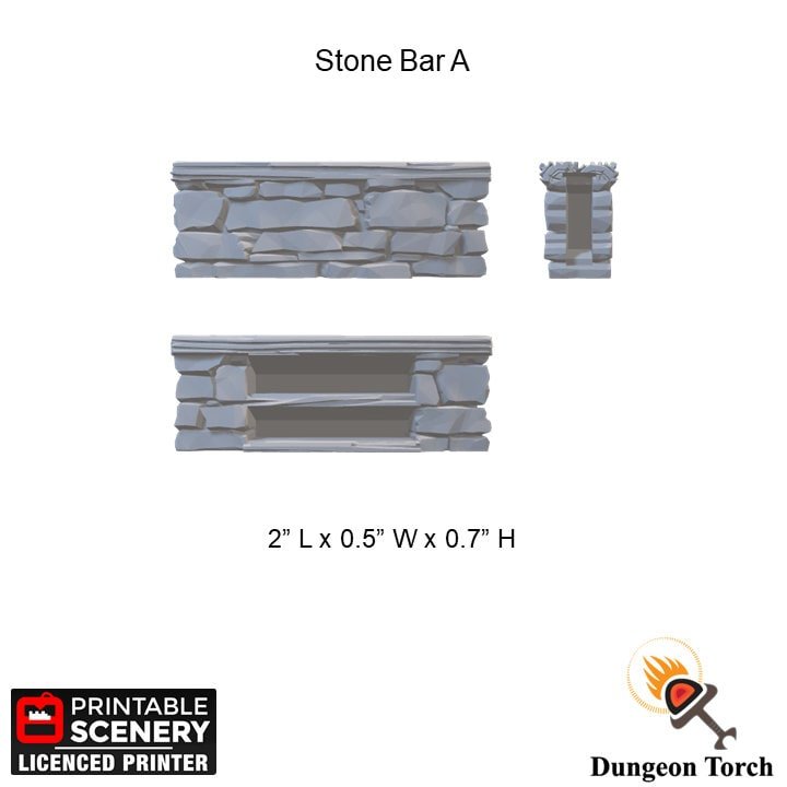 Custom Stone Bar 28mm for D&D Terrain, DnD Tavern Furniture, Modular OpenLOCK Building Tiles, Build Your Own Medieval Bar