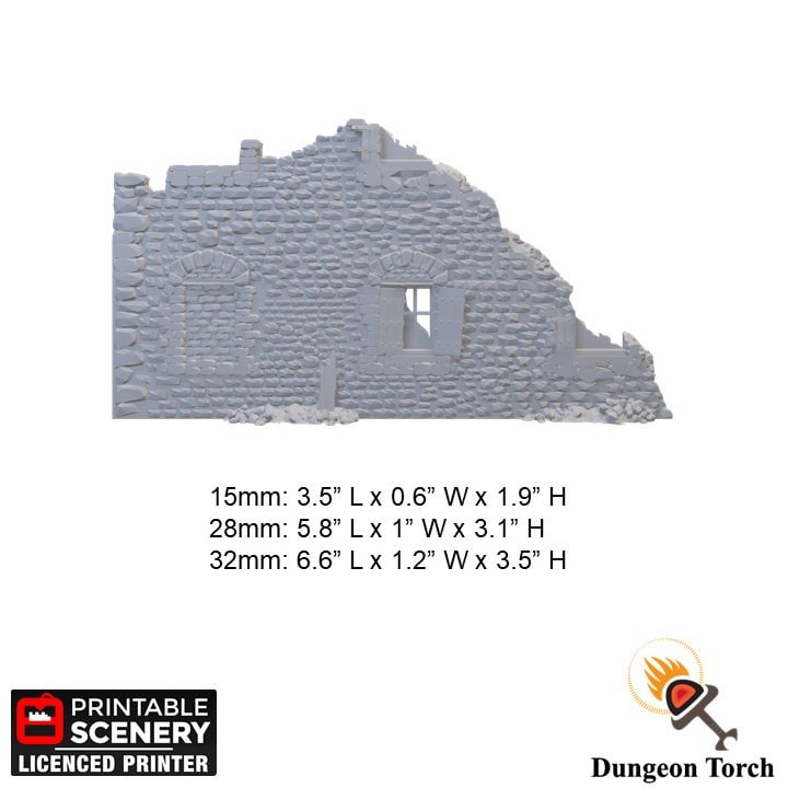 Miniature Town Ruins 15mm 28mm 32mm for Warhammer 40k Wargame, Flames of War D&D Ruined Walls, Fallout, Modular OpenLOCK