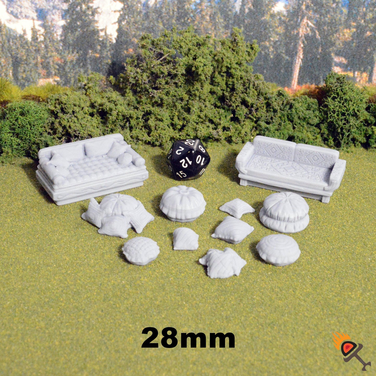 Miniature Couches, Cushions and Pillows 28mm 32mm for D&D Terrain, DnD Pathfinder Desert Palace Furniture