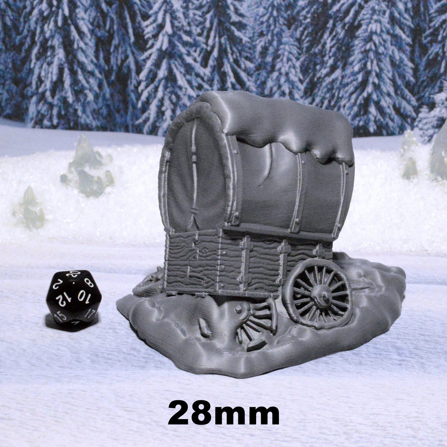 Snowy Broken Wagon 15mm 28mm 32mm for D&D Icewind Dale Terrain, DnD Pathfinder Arctic Frozen Icy