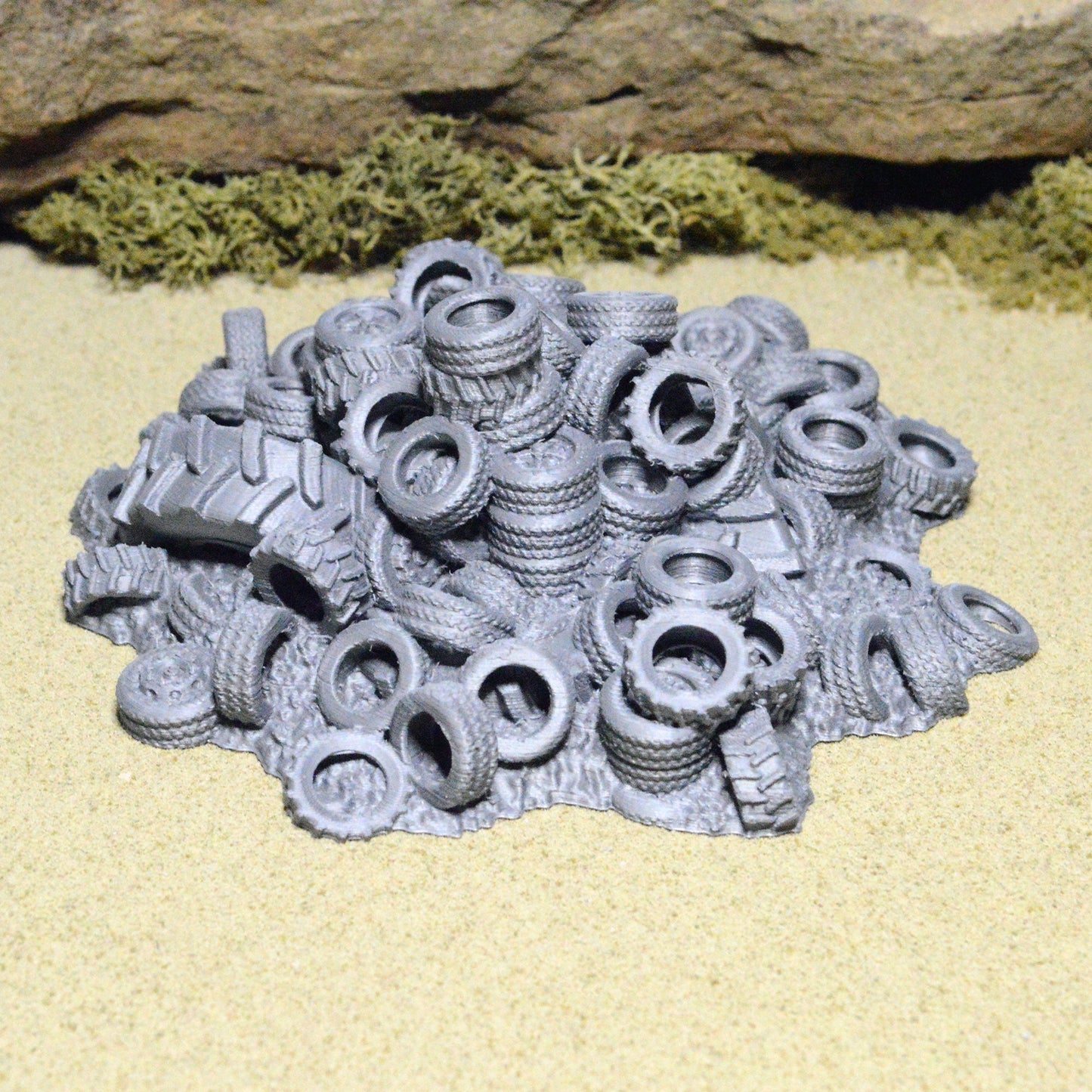 Scrapyard Miniature Tire Pile 15mm 20mm 28mm 32mm for Gaslands Terrain, Urban Fallout Wasteland Post-Apocalyptic, This is Not a Test
