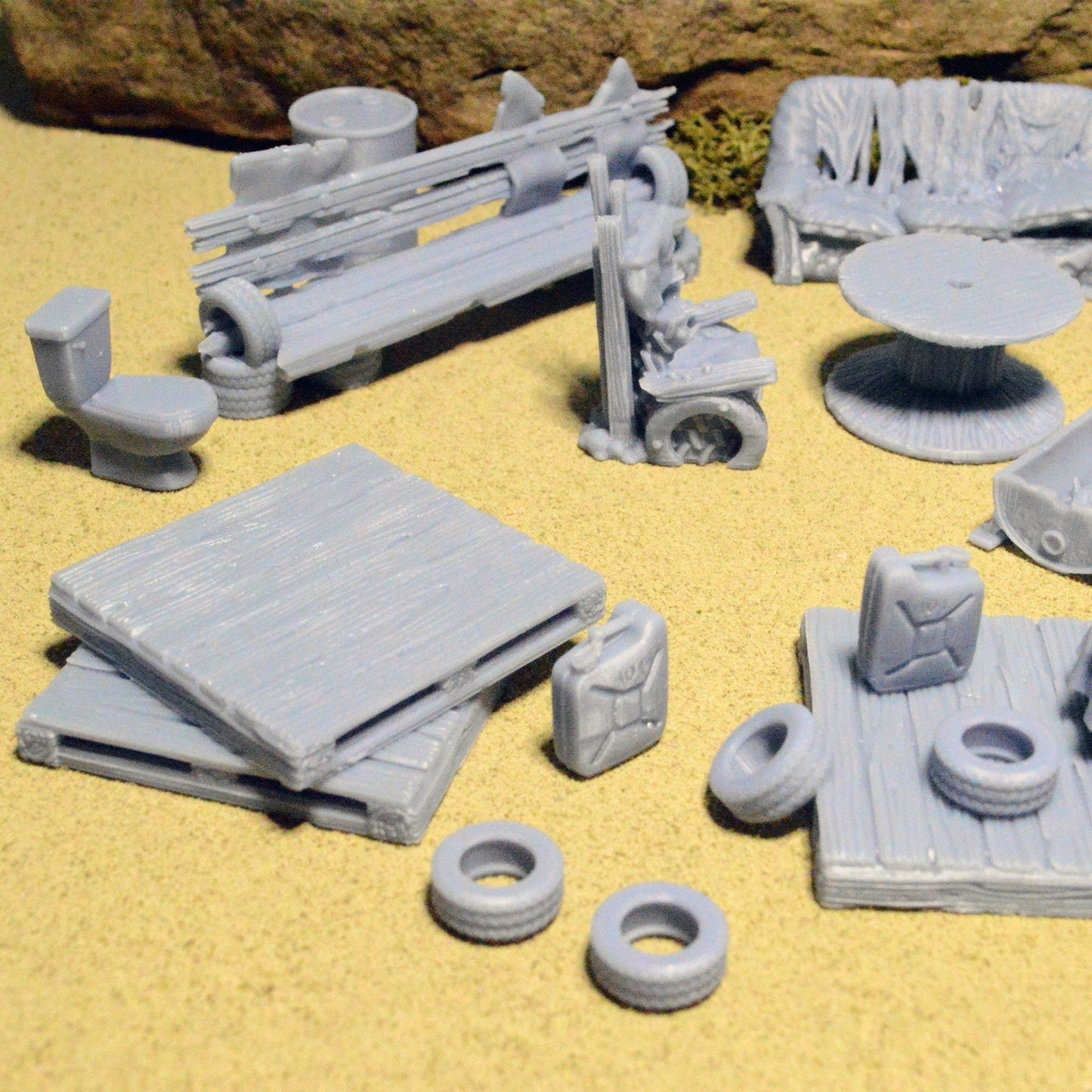 Wasteland Furniture 20mm 28mm 32mm for Gaslands Terrain, Ruined Hideout Furniture for Fallout Urban Post-Apocalyptic, This is Not a Test