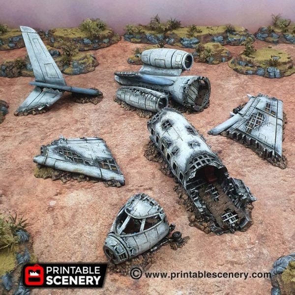 Miniature Crashed Aircraft 15mm 20mm 28mm 32mm for Gaslands Terrain, Fallout Urban Wasteland Post-Apocalyptic Plane Wreck