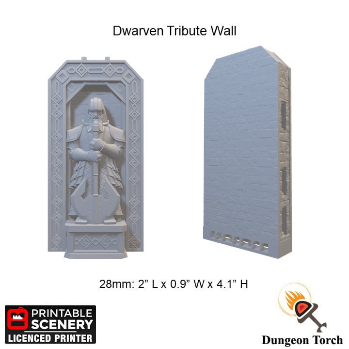 Dwarven Tribute Wall Tile 28mm, Modular OpenLOCK Building Tiles, D&D DnD Pathfinder Dungeon Terrain