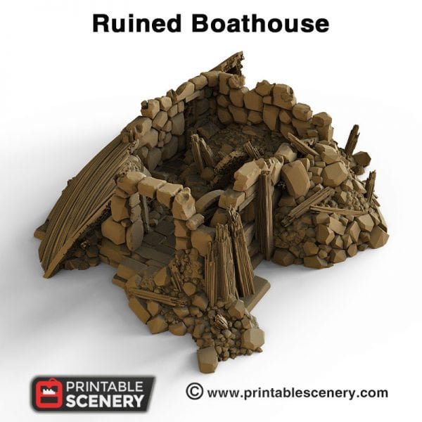 Ruined Boat House 28mm for D&D Terrain, DnD Pathfinder Coastal Ruined Building