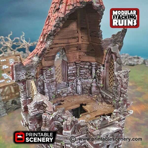 Tower of Insanity Ruins 15mm 28mm for D&D Terrain, DnD Pathfinder Ravenloft Shadowfell Wizard Sorcerer Arcanist's Tower